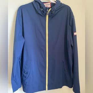 Hunter by Target Lightweight, Hooded Navy Raincoat with Yellow Zip